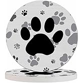 Pznen Black and Gray Paws Coaster for Drinks Individual Silhouette Cartoon Animal Dog Cat Paw Print Cute Puppy Kitten Feet Presents for Housewarming Birthday and Family 100% Diatomite 4''X 4'',2 Pack
