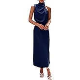 PRETTYGARDEN Women's 2026 Summer Satin Dress Elegant Sleeveless Mock Neck Cocktail Party Maxi Dresses