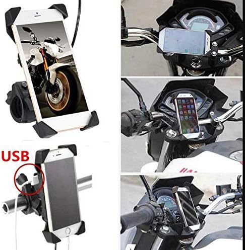 Gurbik Universal 360 Degree Motorcycle Bike Handlebar Mount Stand Holder for Mobile Phone with USB Charger