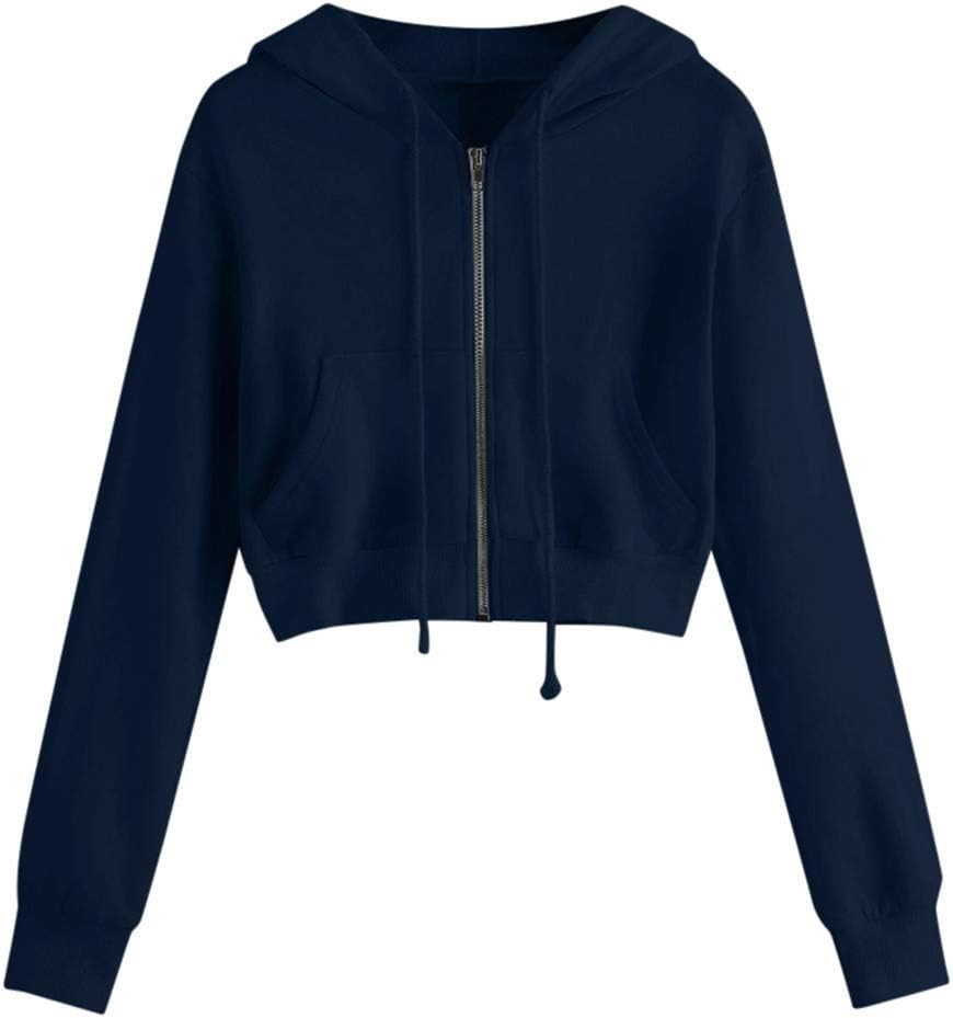 Panfinggin Lightweight Thin Zip-Up Long Sleeve Crop Top Hoodie Sweatshirt for Women, S-XL