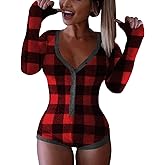 Roselux Women's Sexy Deep V Neck Shorts Long Sleeve Knitted One Piece Bodysuit Sexy Pajama Onesie Bodycon Rompers Overall
