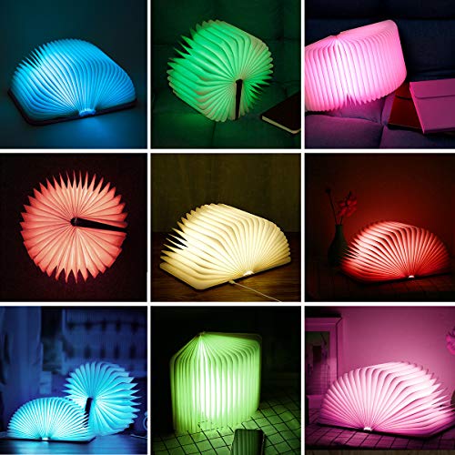 Briignite Folding Book Lamp, Wooden Desk Lamp LED Beside Lamp, USB Rechargeable Reading Light, 5 Color Modes, Perfect for Nightstand, Coffee Table, Christmas Gift, Home Decor, Size (9.45×6.5×1 in)
