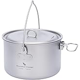 iBasingo 1.3L (1300ml) Titanium Pot with Lid Lightweight Backpacking Cook Pot for Solo Camping, Hiking & Backpackers, Portable Camping Cookware with Measurement Marks Ti2043C
