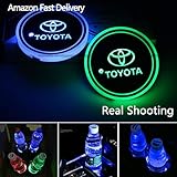 2pcs LED Car Cup Holder Lights for Toyota, 7 Colors Changing USB Charging Mat Luminescent Cup Pad, LED Interior Atmosphere Lamp