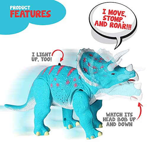 Build Me Remote Control Dinosaur - Triceratops Toy Roars, Walks, Lights Up, Bobs its Head and Stomps - RC Toys for Kids Ages 3 and Up - Blue Walking Dinosaurs Figure with Wireless Controller - Thumbnail 4