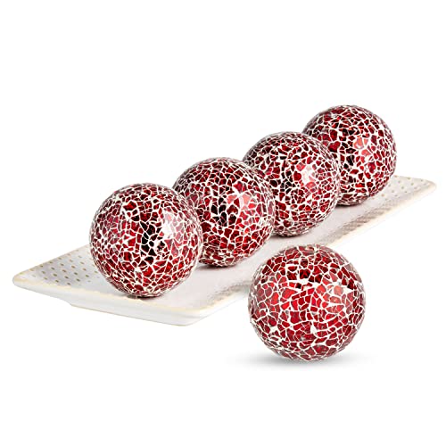 Ka Home Red Mosaic Glass Orbs Set of 5 Decorative Sphere Balls for