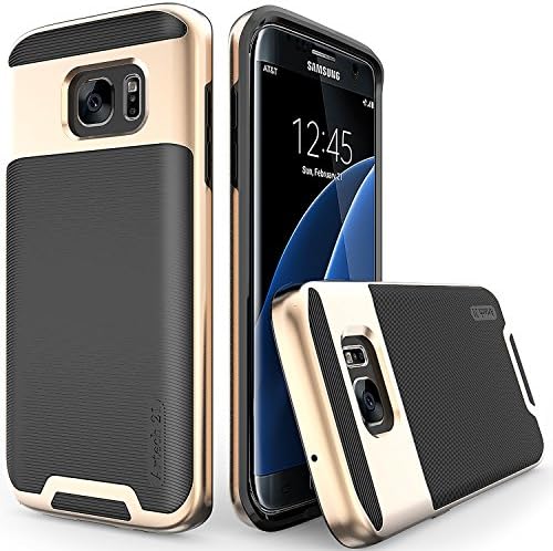 Galaxy S7 Edge Case -- Artech 21 [Vivid Arkansas Series] Slim Dual Layers [ Shockproof ] [Drop Proof ] Textured Pattern Anti-Slip Protective Cover Case For Samsung Galaxy S7 Edge -- [Gold/Black]