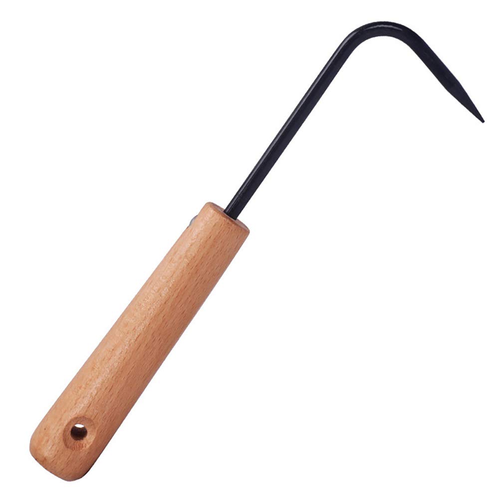 Yunobi Manual Weeder of Manganese Steel and Wood, Single Claw Garden Weeding Hook Root Remover, Digging Cultivator