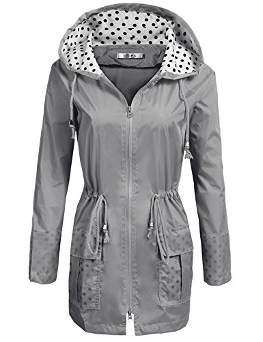 COSBEAUTY Waterproof Lightweight Rain Jacket Active Outdoor Hooded Raincoat for Women, Grey, Medium