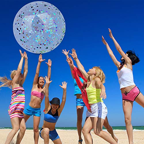 XYH Beach Ball Toy for Beach and Pool, Confetti Sequins Inflatable Beach Ball Glitter, Summer Parties and Gifts (2X16in, 2X24in)