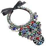 Holylove Fashion Collar Statement Necklace with Shiny Gold Chain & Colorful Glass- 10326