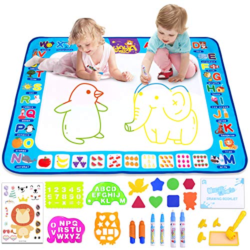 Morfone Aqua Magic Mat, Doodle Drawing Board Kids Water Painting Mat 40 X 29 Inch Educational Toys for Age 3 4 5 6 7 8 Girls Boys Toddlers ( Bonus Make-a-face Sticker Sheets ) - Thumbnail 7