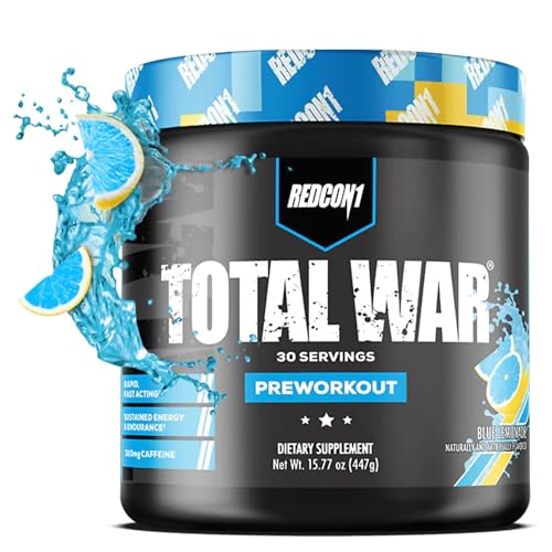 REDCON1 Total War Pre Workout Powder, Blue Lemonade - Beta Alanine + Citrulline Malate Keto Friendly Preworkout for Men & Women with 320mg of Caffeine - Fast Acting (30 Servings)