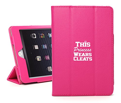 For Apple iPad Mini 4 Faux Leather Magnetic Smart Case Cover This Princess Wears Cleats Softball Soccer Lacrosse (Hot-Pink)