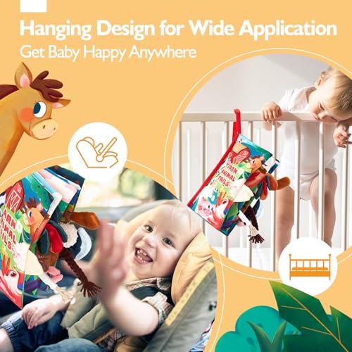 hahaland Baby Book Toys Babies 0 3 6 Months, Soft Fabric Book for Babies 6-12 Months, Animals Soft Sensory Activity Book for Newborn Babies