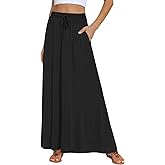 DB MOON Womens Maxi Skirt 2026 Casual Flowy Elastic High Waist Long Skirts with Pockets