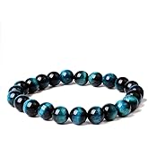 eMeition Peacock Blue Tiger Eye Handmade Natural Stone Beaded Healing Bracelet Gift for Men Women 8mm Beads Yoga Agate Bracelets