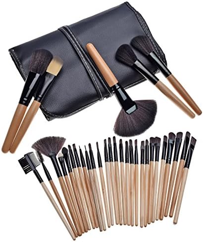 SunnyJen 32 Piece Professional Makeup Brushes Set, Cosmetics Foundation Makeup Brushes Set Kits with PU Pouch Bag, Yellow