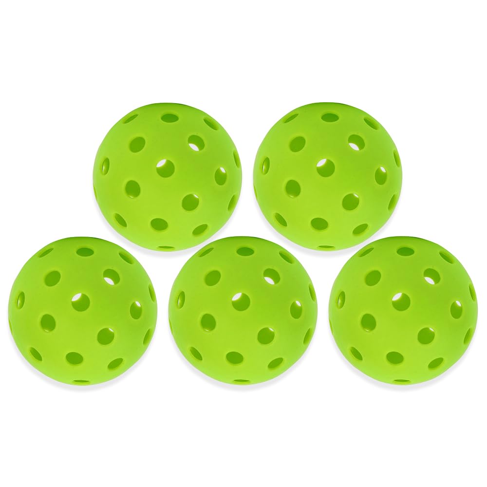 PMTFUMY 5 PCS Green Pickleball Balls, 40 Hole ABS, Consistent Bounce, Outdoor & Indoor Use