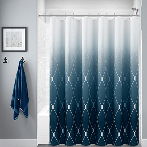Navy Blue and White Shower Curtain Set for Bathroom, Ombre Geometric