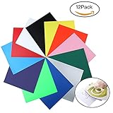 Heat Transfer Vinyl Bundle Iron On HTV Vinyl Sheet Easy Weed - Use With Silhouette Cameo, Cricut or Heat Press Machine for DIY T-shirt, Garments- 12 Colors，12