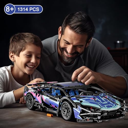 KASTWAVE Sport Car Building Block Sets for Adults, Race Car with LED Lights Collectible 1:14 MOC Model Engineering Toy Birthday Gifts for Boys Boyfriends Men Teens Age 8+ 8-12 12 13 14 (1314 PCS)