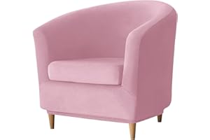 PENDEJATO Stretch Tub Chair Covers, 2-Piece Club Chair Slipcover with Cushion Cover Soft Velvet Armchair Slipcovers Furniture Protector for Living Room (Pink)