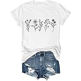 Women's Vintage Floral T Shirt Wildflower Graphic Loose Tees Short Sleeve Casual Tops
