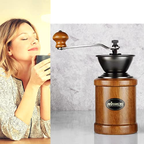 AKIRAKOKI Manual Coffee Grinder Wooden Coffee Bean Mill with Cast Iron