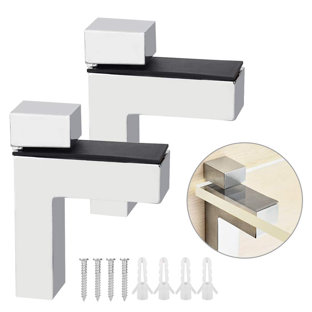 BUZIFU 2 Pcs Adjustable Wood/Glass Shelf Bracket Zinc Alloy Glass Shelf Support Bathroom Chrome Shelf Brackets Wall Mounted Glass Support Clip Wood Holder for 5-30mm Thickness Shelf Glass