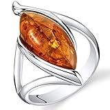 Baltic Amber Elliptical Ring Sterling Silver Cognac Color Marquise Shape Size 8