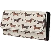 Jolamirel Dachshund Dogs Print Credit Card Wallet for Women Tall Billfold Secretary Cash Wallet,Cute Puppy Dog Paws Trifold Card Holder Ladies Phone Clutch, Beige