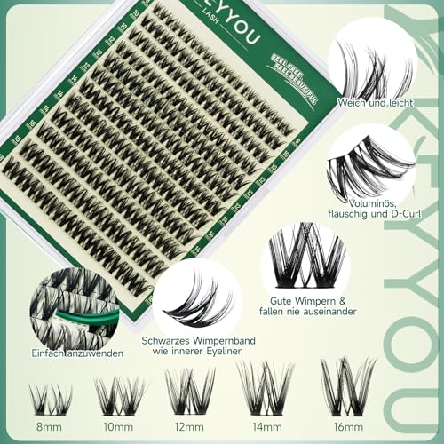 KEYYOU Flora Lash Clusters Flaunt Eyelash Clusters D Curl Cluster Eyelash Extensions 8-18mix False Eyelashes 132pcs Classic Wispy Natural Lash Cluster with Spikes（F01）