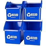 4 Pack of Bins - Blue Stackable Recycling Bin Container with Handle 6 Gallon