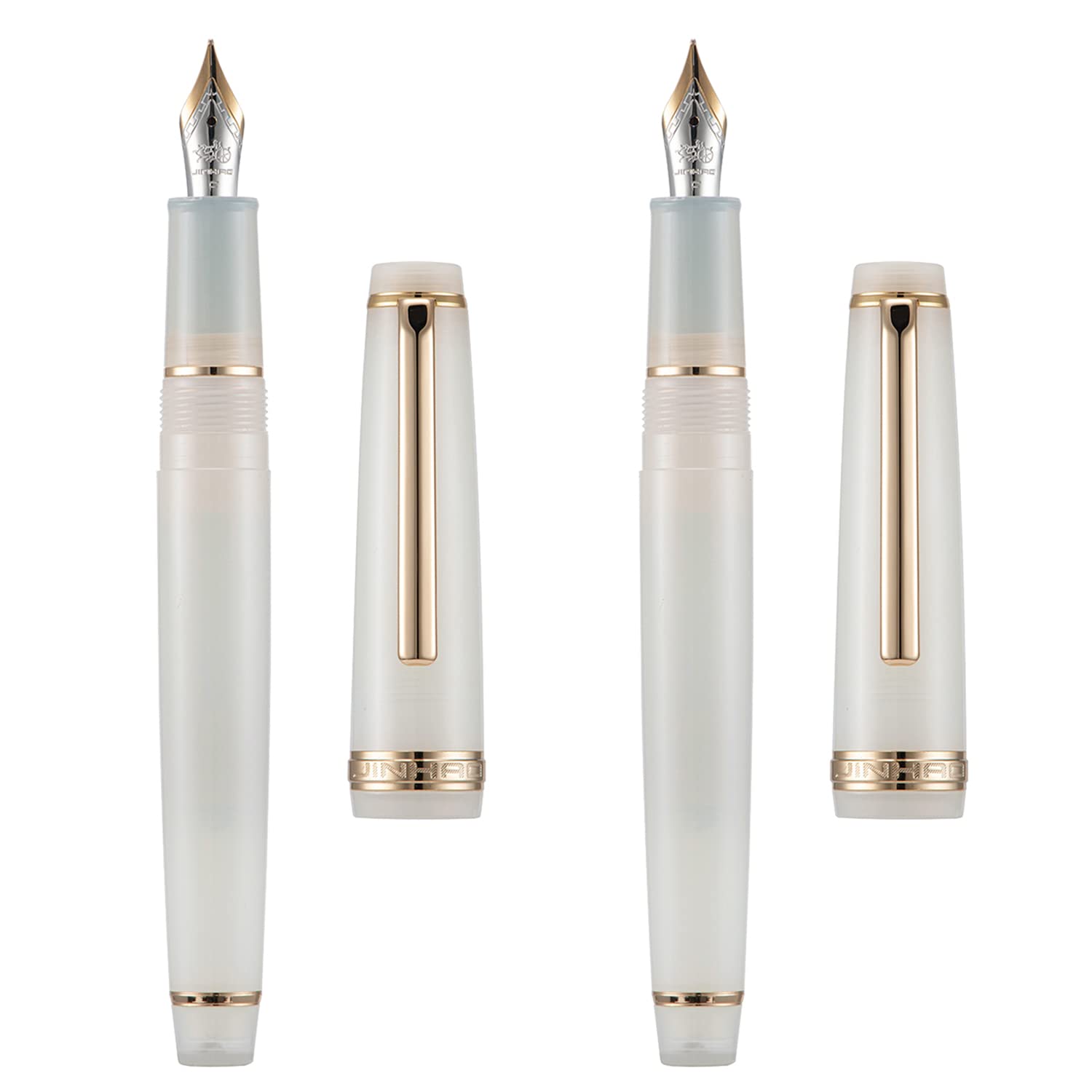 2 PCS Jinhao 82 Resin Fountain Pen Iridium Extra Fine & Fine Nib with Converter, Transparent Ivory with Golden Clip Writing Pen Set — image 1