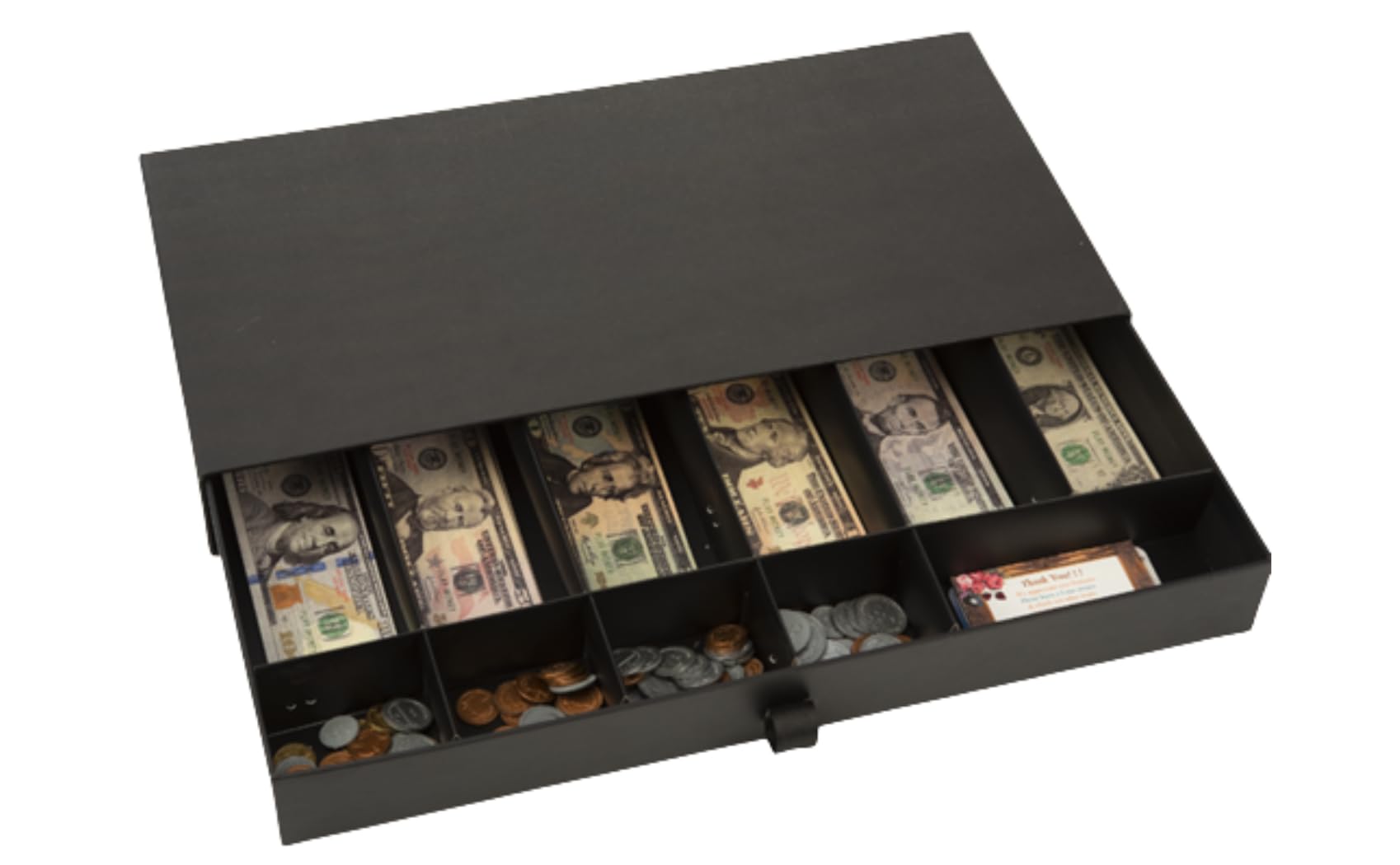 Photo 1 of Cardboard Cash Register Drawer with Coins Bills Business Card Compartments Money Play Toy Gift for Kids Fit Real Money Too Box Only