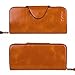 Yafeige Large Luxury Women's RFID Blocking Tri-fold Leather Wallet Zipper Ladies Clutch Purse(1-Waxed Brown)