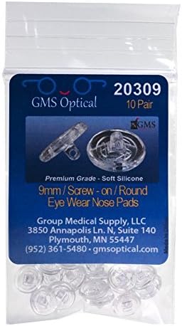GMS OpticalRound Screw-in Silicone Nose Pads for Glasses, Sunglasses, and Eye-wear – 9mm (10 Pair)