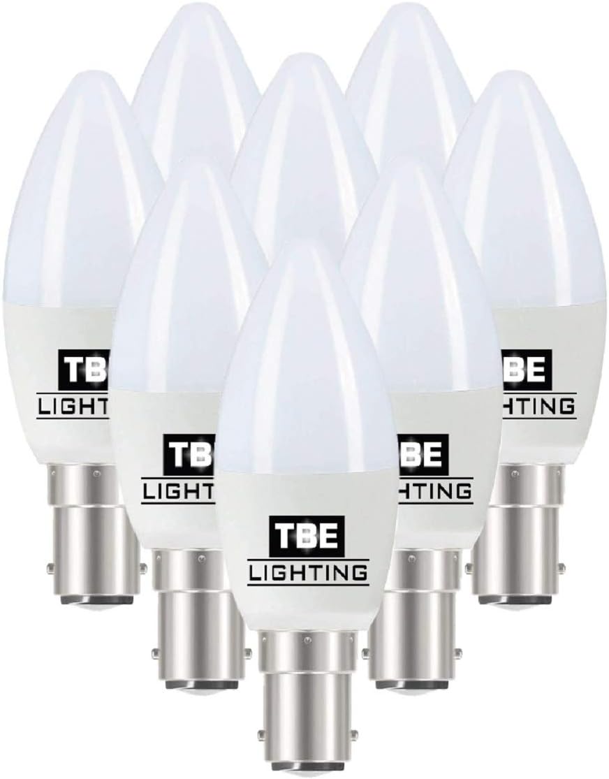 TBE Lighting Dimmable LED Candle Bulbs - Pack of 8 - B15 / SBC/Small Bayonet Cap - 5w - Warm White 2700K - 450 Lumens