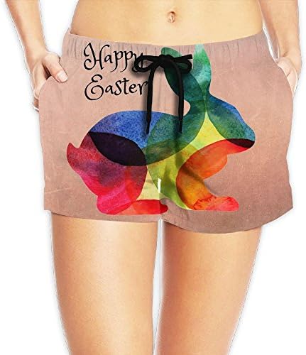 Watercolor Sweet Bunny Rabbit Easter Women's Adult 3D Digital Printed Casual Fashion Polyester Shorts Adjustable Casual Pants Women's