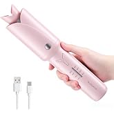 Cordless Hair Curler Portable Automatic Rotating Curling Iron 1.25 Inch | On-The-Go Lightweight Travel Chargeable Dorm Use, Negative Ions, Dual Voltage, Beachy Waves, Auto Rotation for Beginners