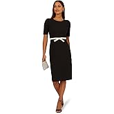 Adrianna Papell Contrast Bow Sheath Dress Black/Ivory