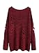 MakeMeChic Women's V-Neck Ripped Long Sleeve Knitted Loose Pullover Sweater