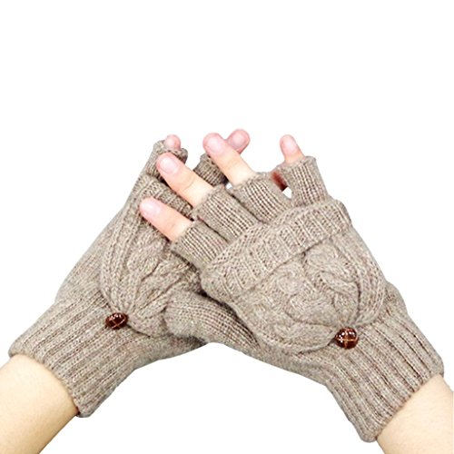 Beautyvanï¼ŒFashion Women Warmer Winter Fingerless Gloves (Khaki)