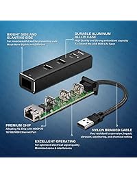USB 3.0 to Ethernet Adapter,VZUJ 3 Port USB 3.0 Hub with 10 100 1000M Gigabit LAN Wired Network Converter Hub,USB 3.0 RJ45 Network Adapter Compatible Windows XP Vista 7 8, Linux, Mac OS 10.6 Above