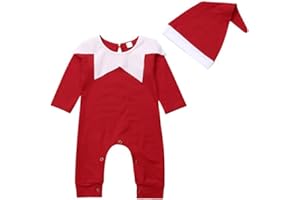 Gueuusu Newborn Baby Boy Girl My First Christmas Outfit Elf Costumes Long Sleeve Santa Claus Romper Jumpsuit with Hat Clothes