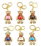 6 Pack of Goldtone Teddy Bear Charm with Stones Keychains