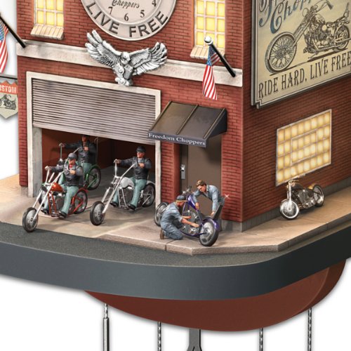 The Bradford Exchange Cuckoo Clock with Lights, Sound, Motion: Freedom Choppers Motorcycle Garage - Thumbnail 2