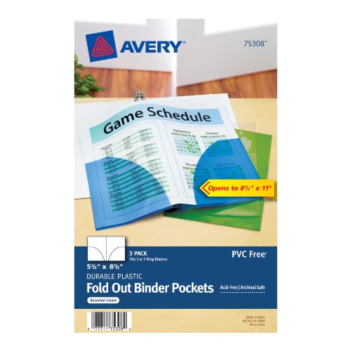 UPC 077711753082, Avery Mini Assorted Binder Pockets for 5.5 x 8.5-Inches Binders, Pack of 3 (75308)