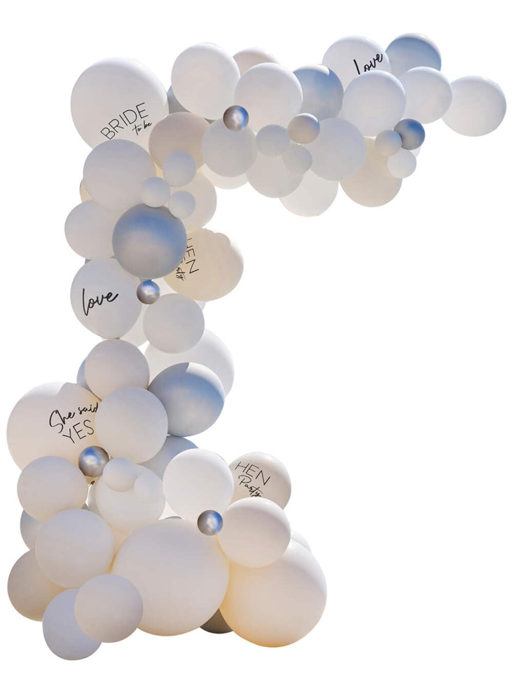 Ginger Ray White & Silver Hen Party Balloon Arch Kit with Slogans - 75 Balloons